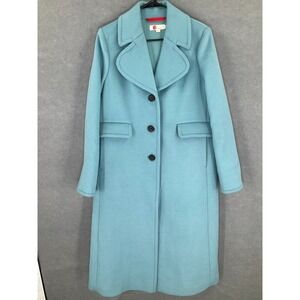Boden Women's Wool Blend Long Jacket Blue Tricolor Farleigh Coat Size 12R US